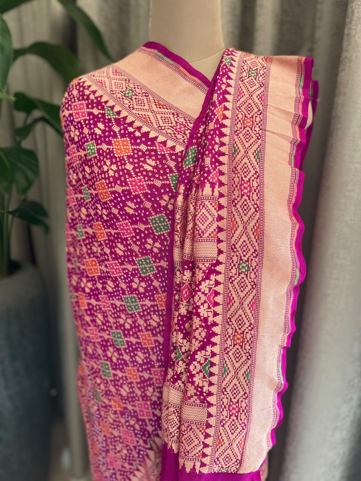 Tabassum - Magenta Meenakari Bandhani Dupatta