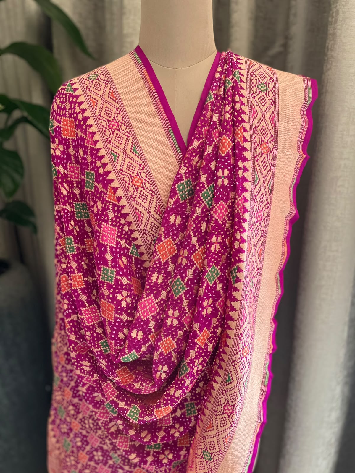 Tabassum - Magenta Meenakari Bandhani Dupatta