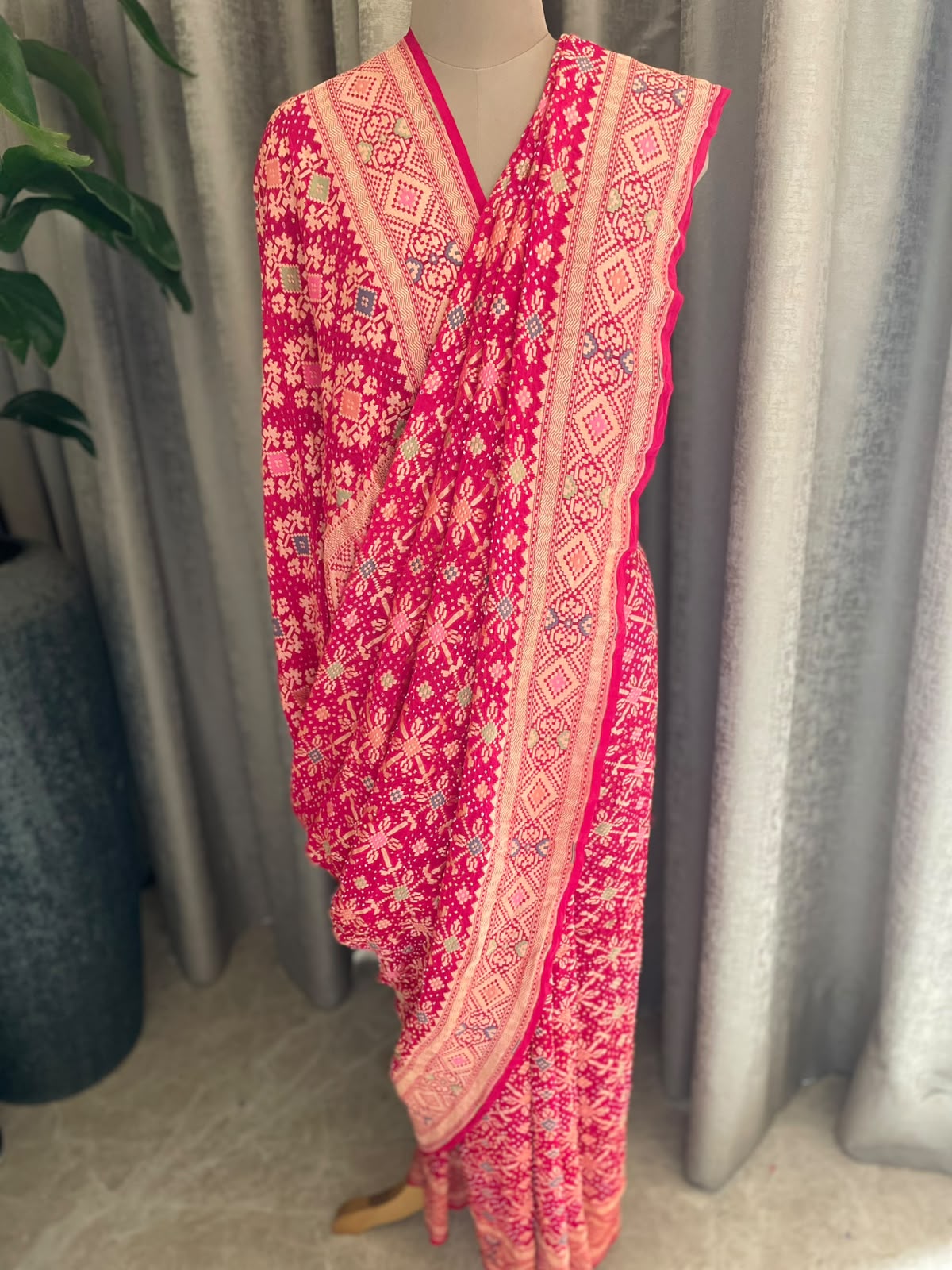 Keesha - Rani Pink Meenakari Bandhani Saree