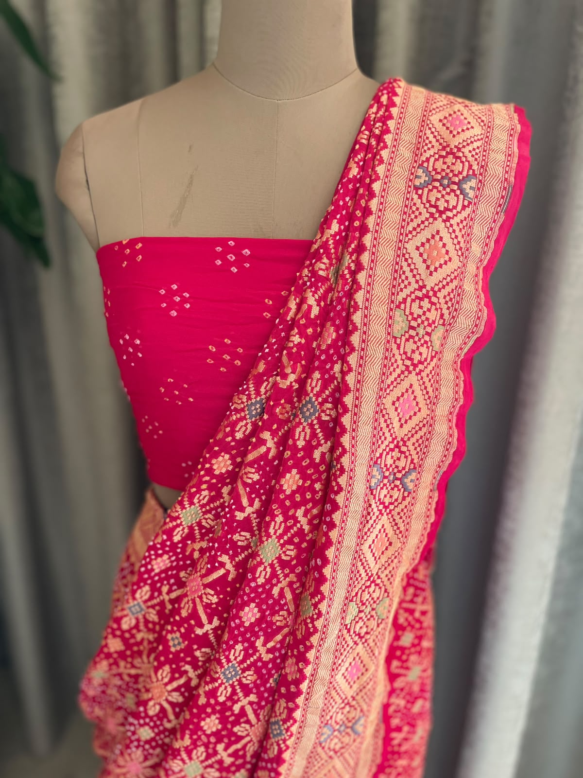 Keesha - Rani Pink Meenakari Bandhani Saree