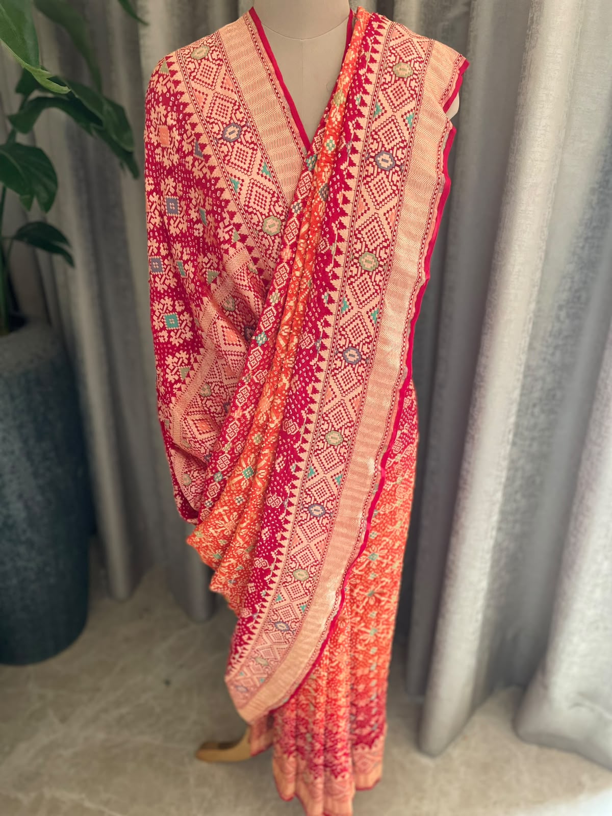 Arya - Red & Orange Meenakari Bandhani Saree