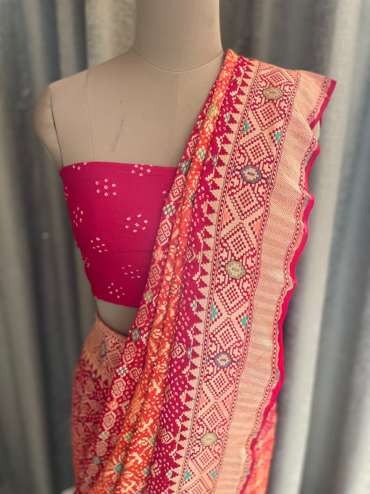 Arya - Red & Orange Meenakari Bandhani Saree