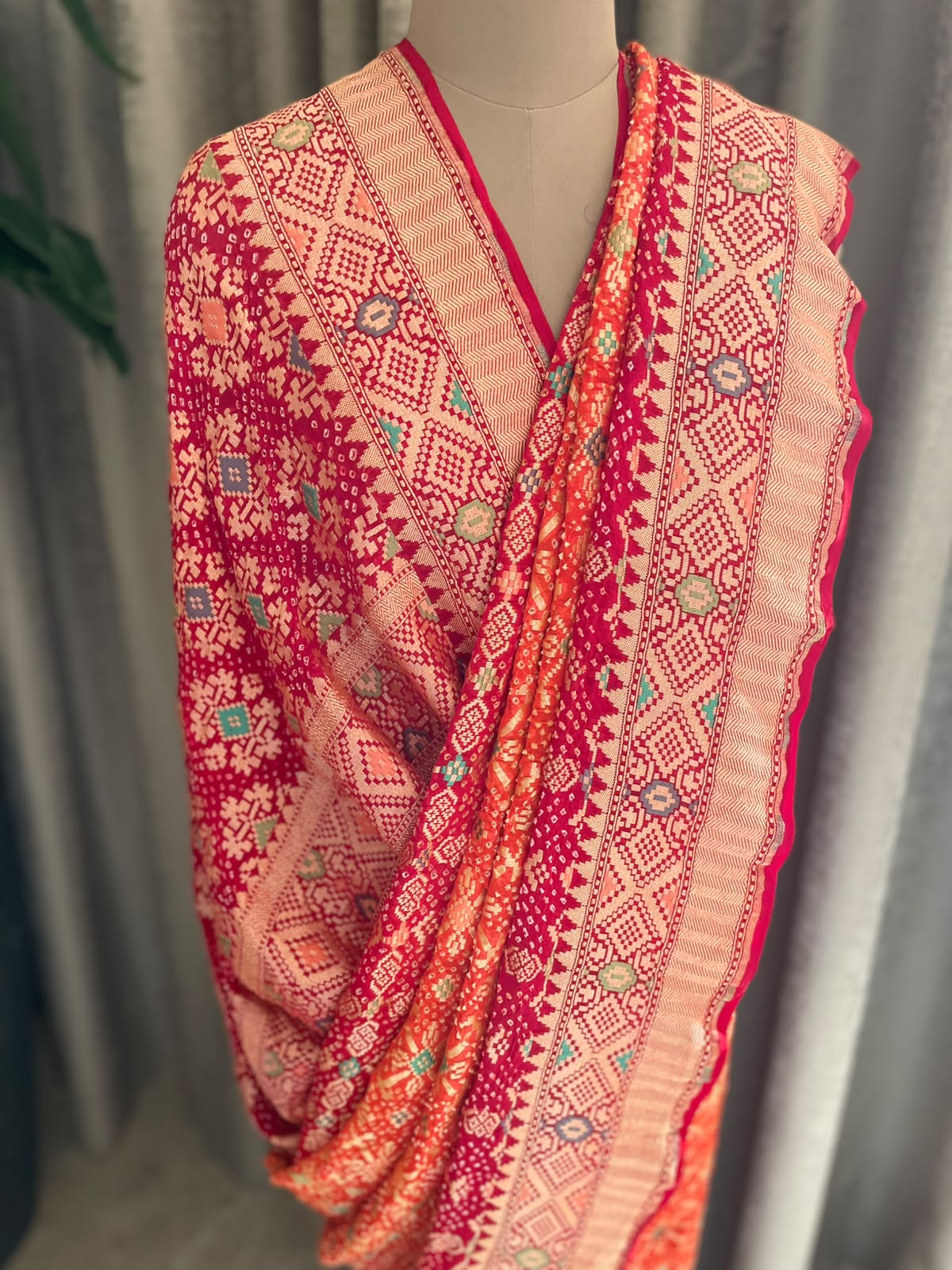 Arya - Red & Orange Meenakari Bandhani Saree