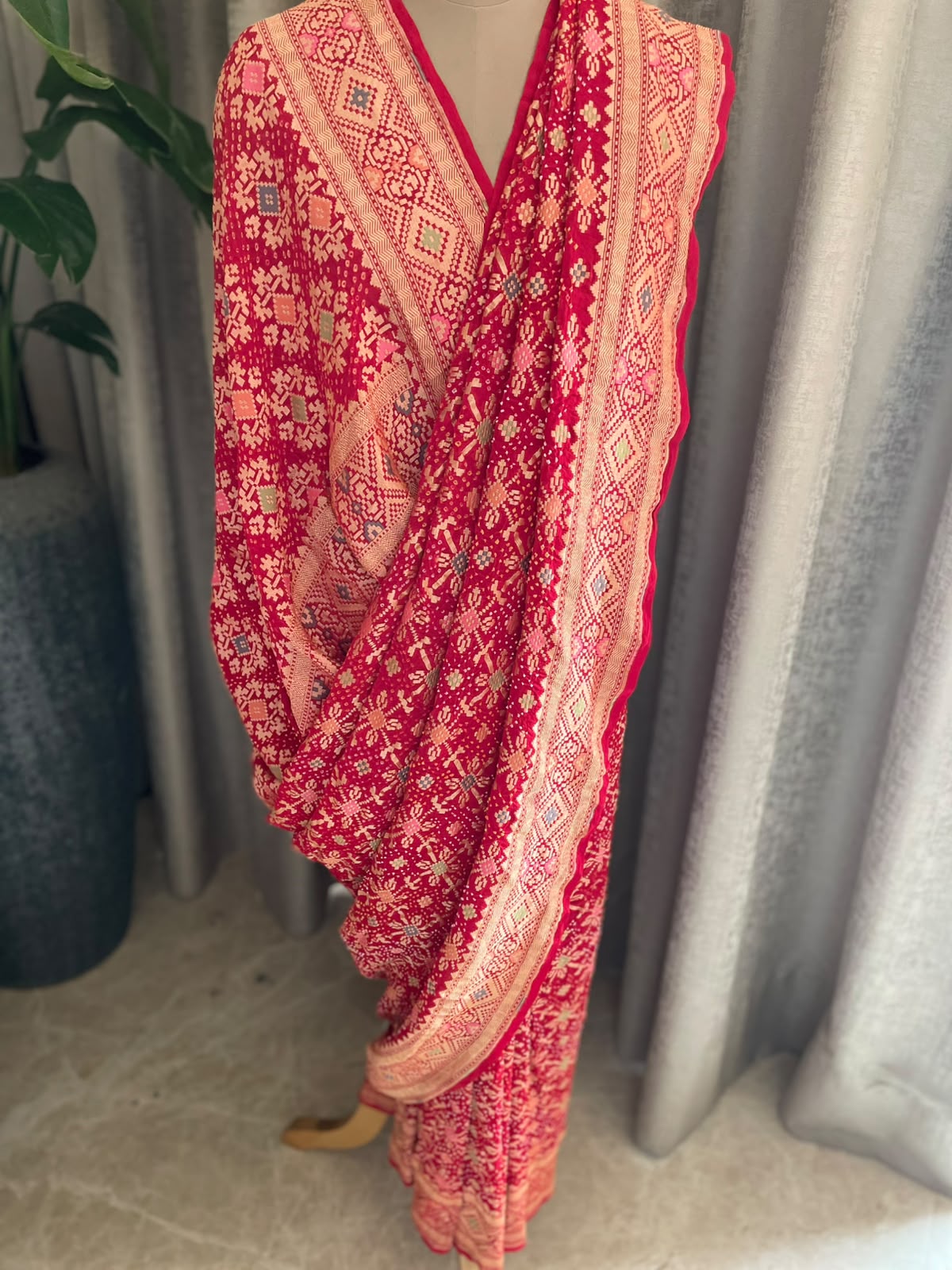 Riya - Red Meenakari Bandhani Saree