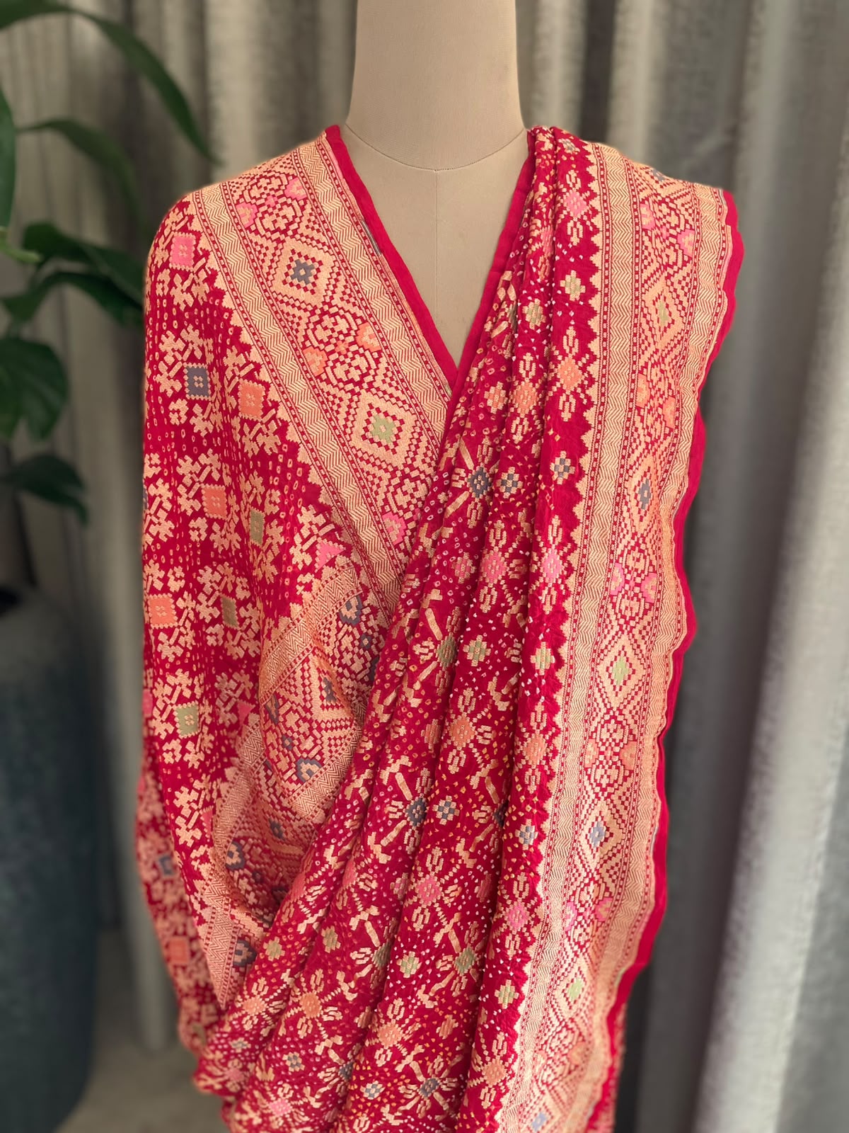 Riya - Red Meenakari Bandhani Saree