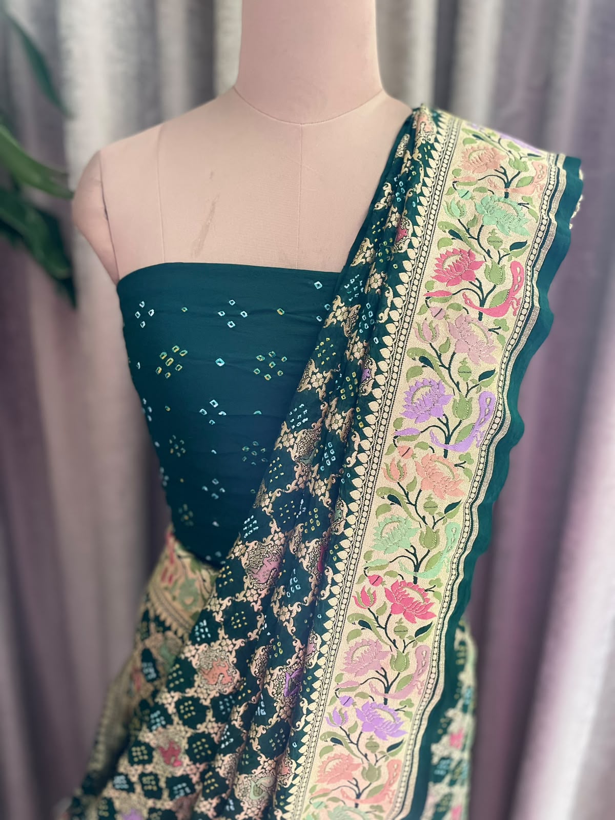 Nirja - Green Tilfi Meenakari Bandhani Saree
