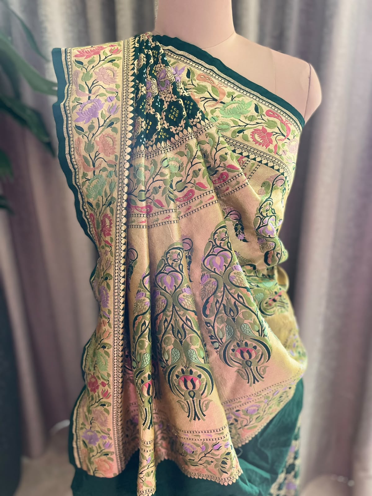 Nirja - Green Tilfi Meenakari Bandhani Saree