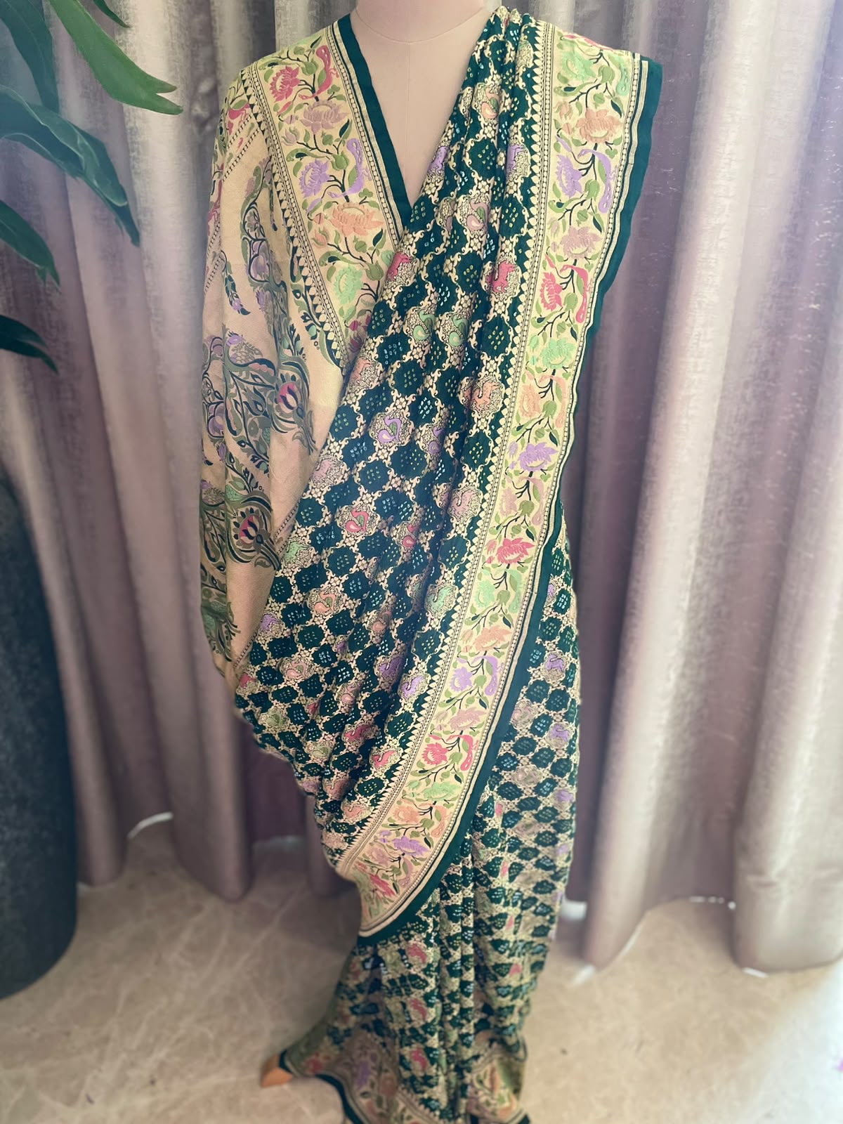 Nirja - Green Tilfi Meenakari Bandhani Saree