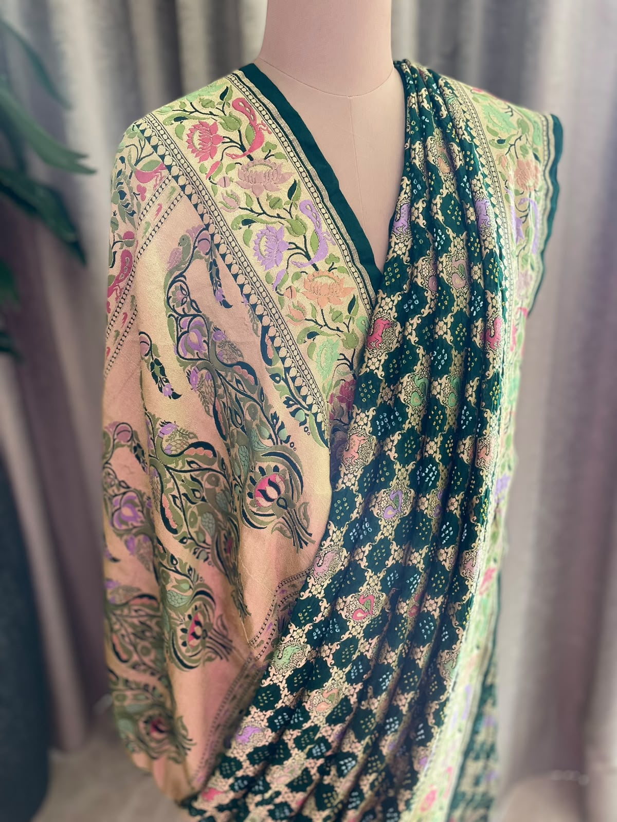 Nirja - Green Tilfi Meenakari Bandhani Saree