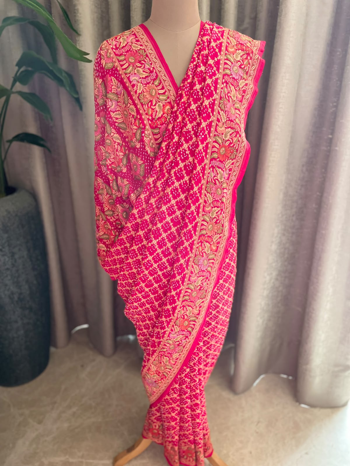 Chaitaly - Rani Pink Tilfi Meenakari Bandhani Saree