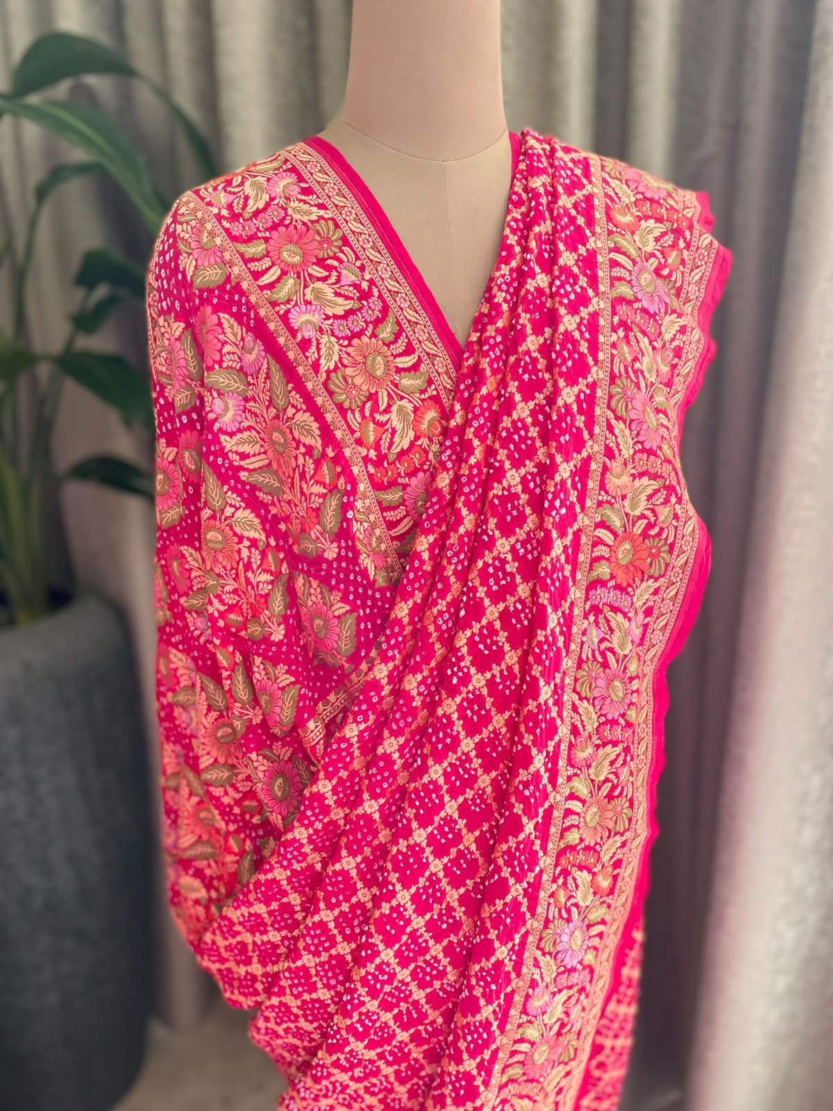 Chaitaly - Rani Pink Tilfi Meenakari Bandhani Saree