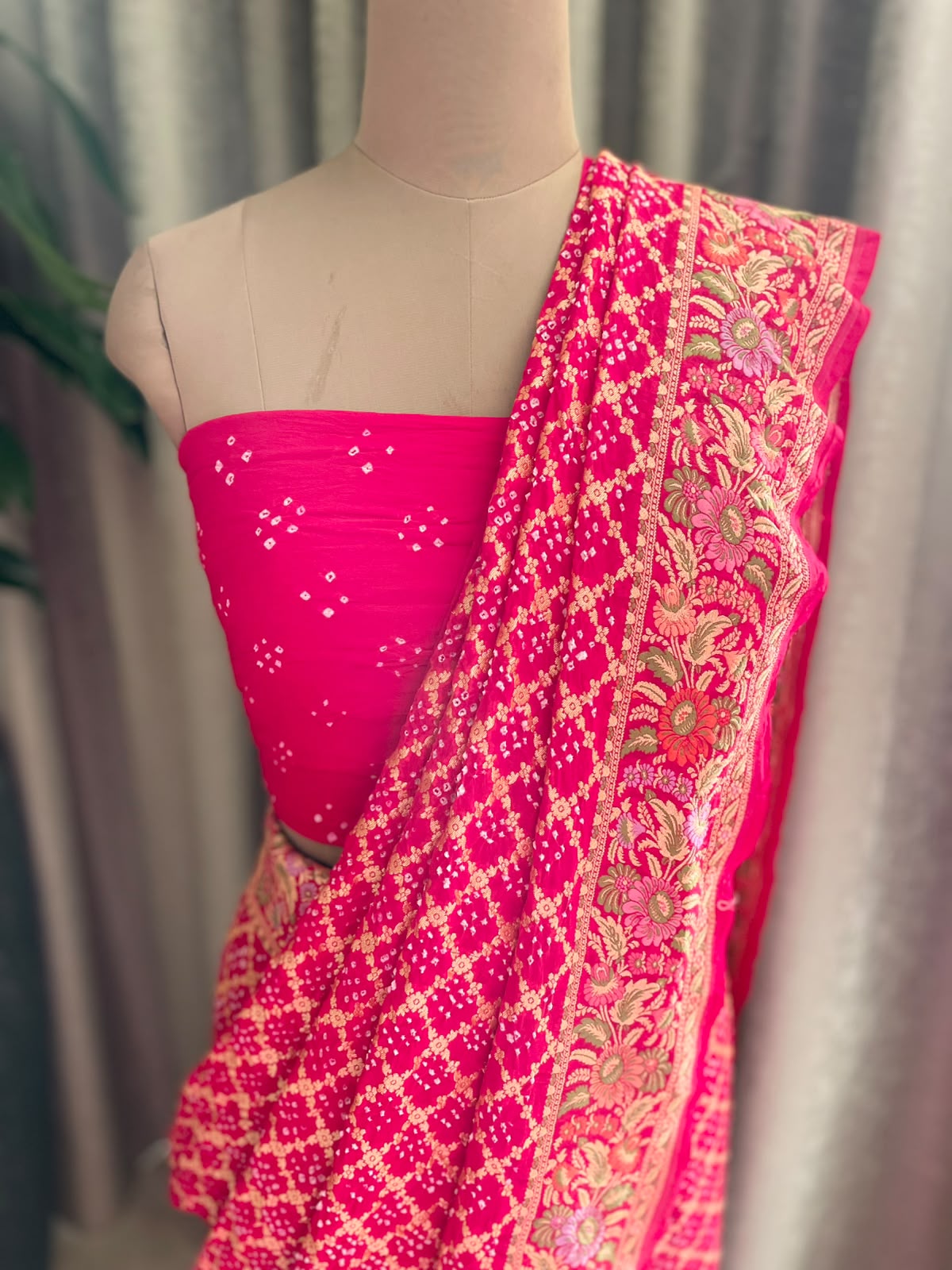 Chaitaly - Rani Pink Tilfi Meenakari Bandhani Saree