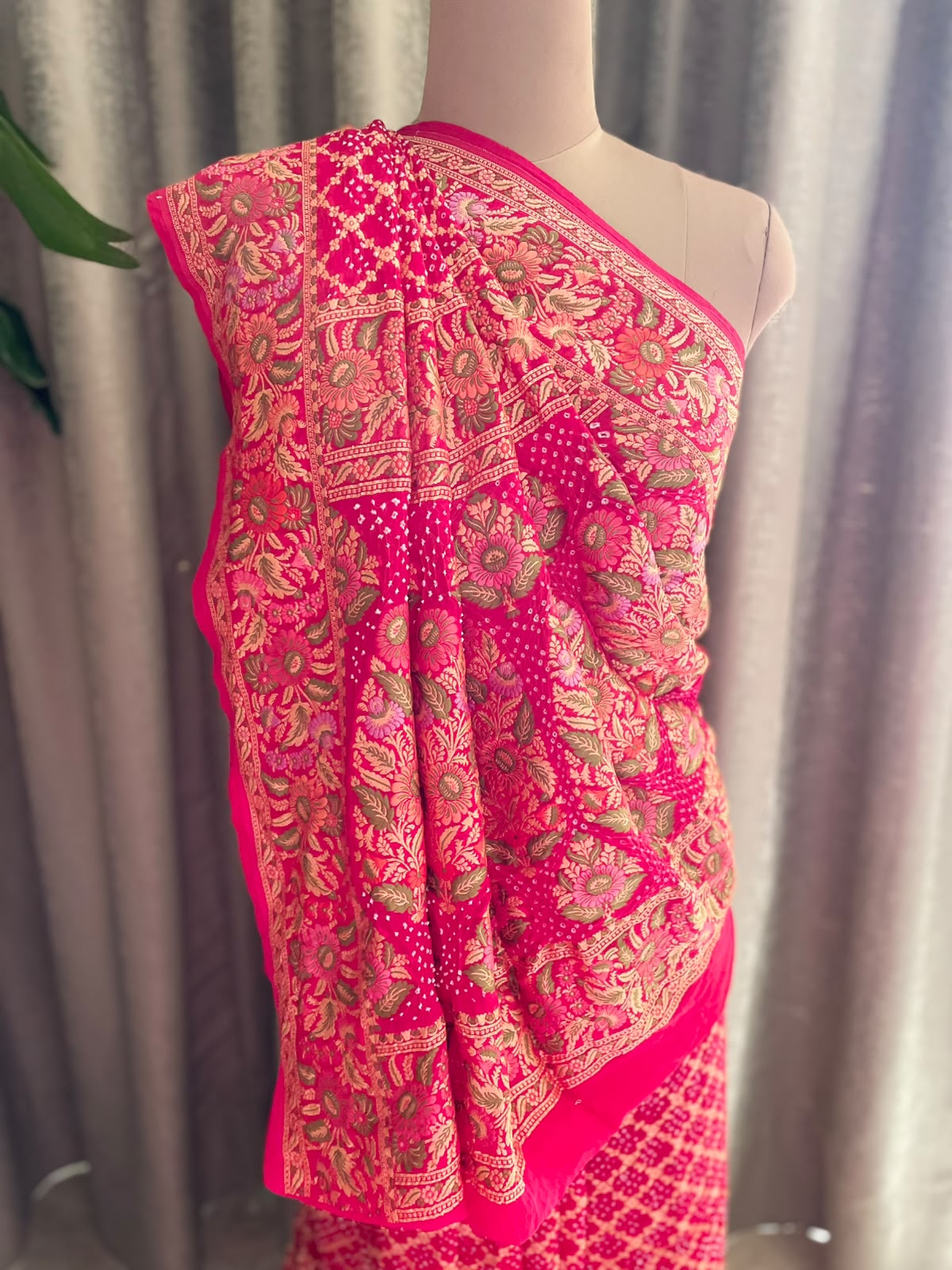 Chaitaly - Rani Pink Tilfi Meenakari Bandhani Saree