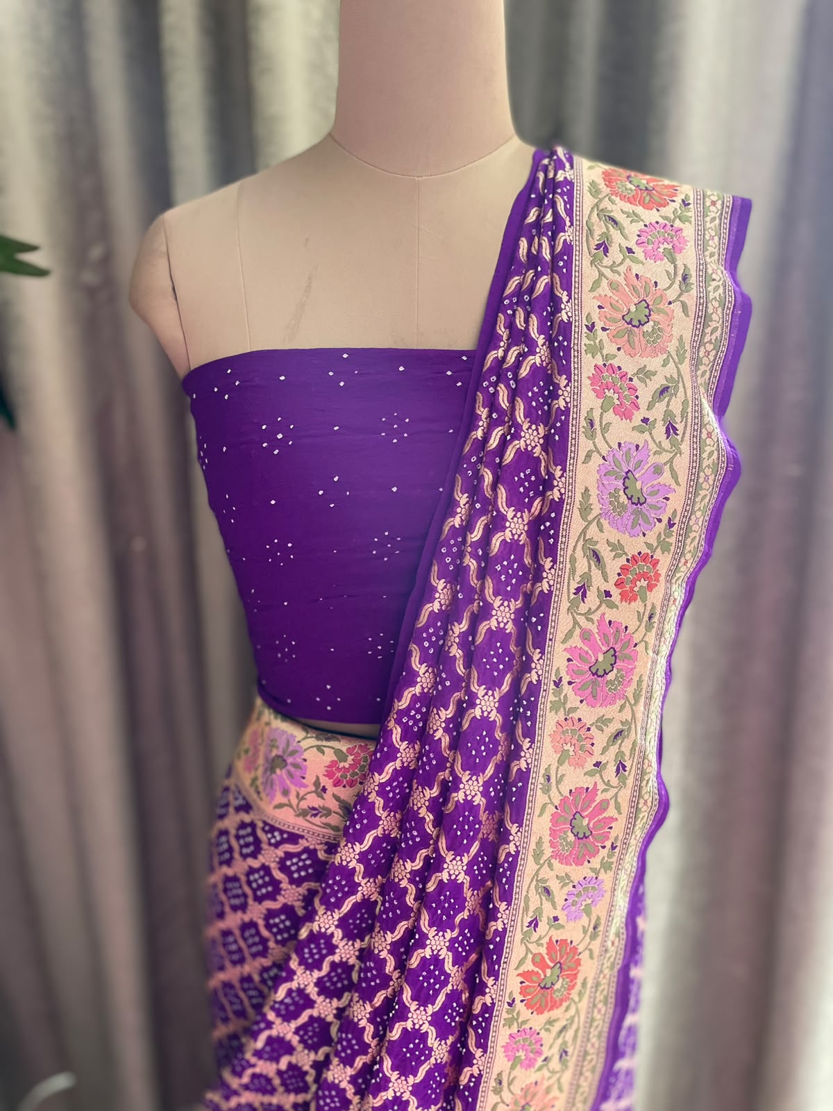 Shubha - Purple Tilfi Meenakari Bandhani Saree