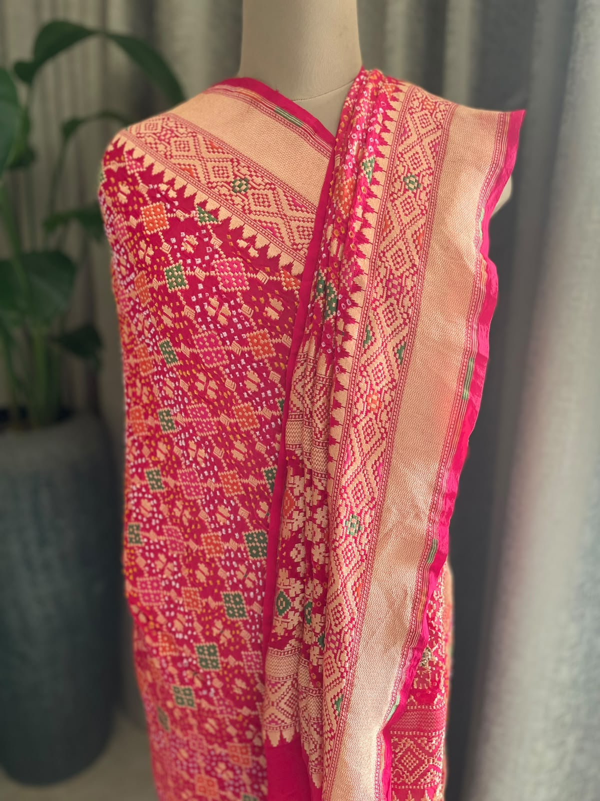Keya - Rani Pink Meenakari Bandhani Dupatta