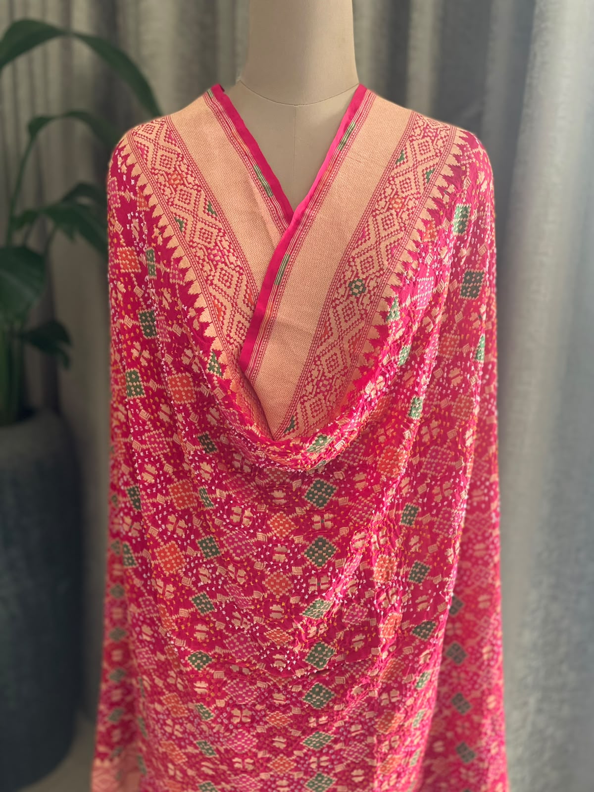 Keya - Rani Pink Meenakari Bandhani Dupatta