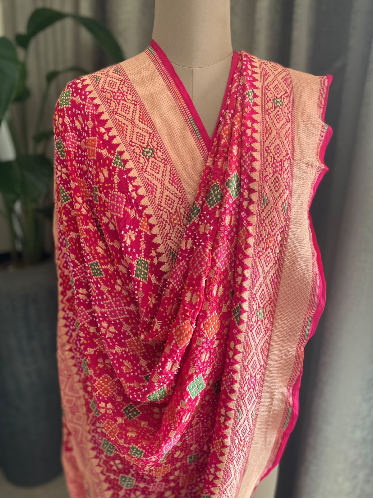 Keya - Rani Pink Meenakari Bandhani Dupatta