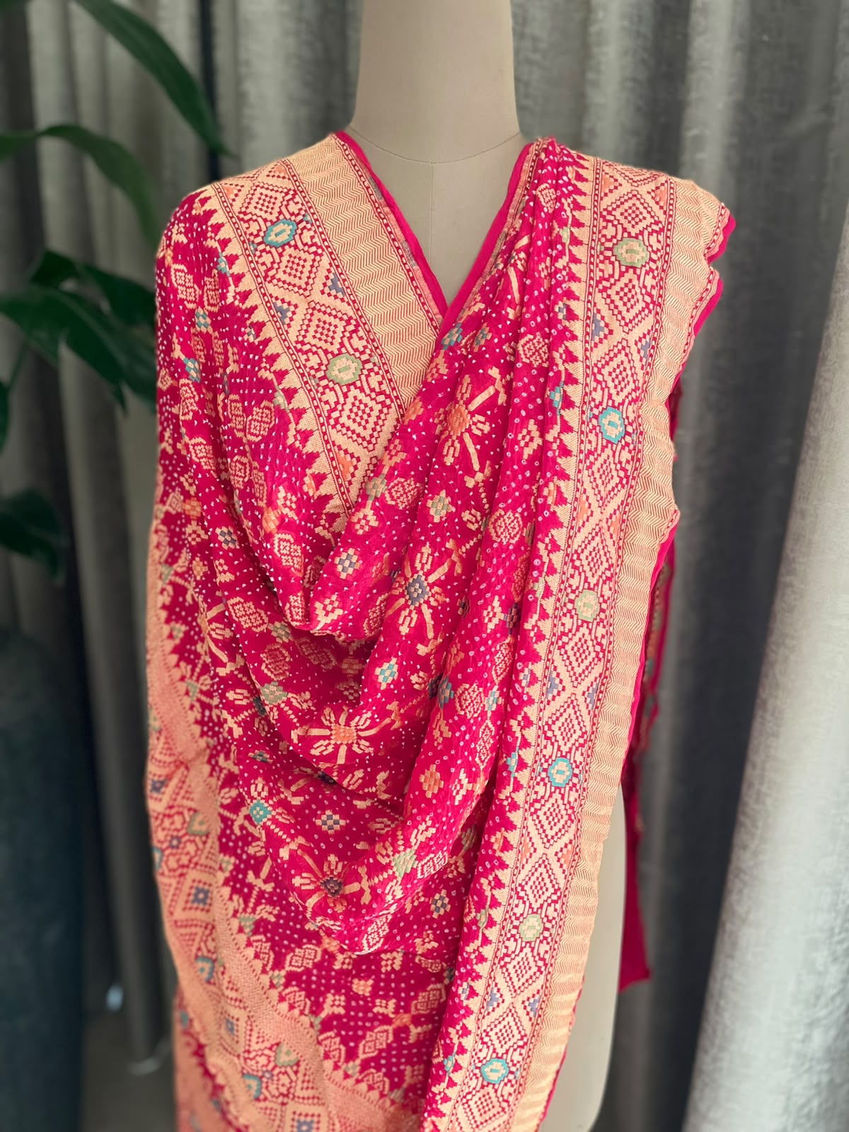 Zenia - Rani Pink Meenakari Bandhani Dupatta