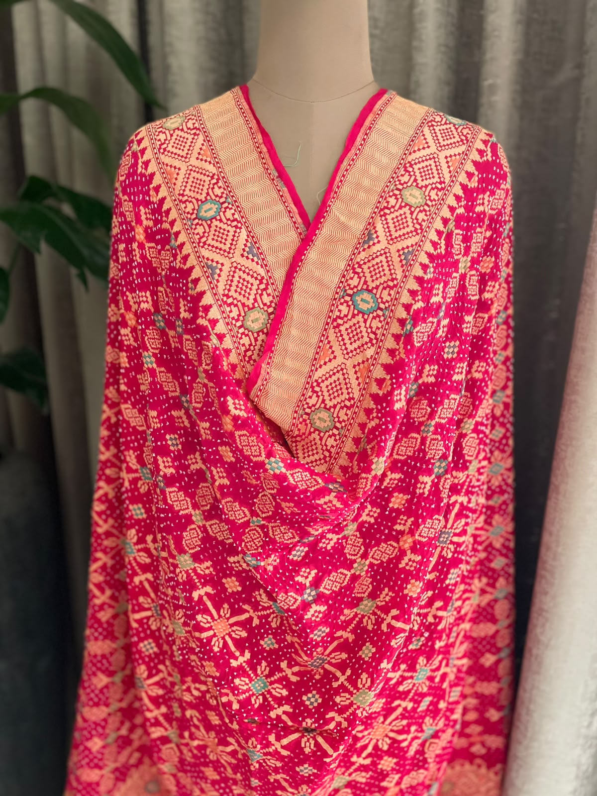 Zenia - Rani Pink Meenakari Bandhani Dupatta