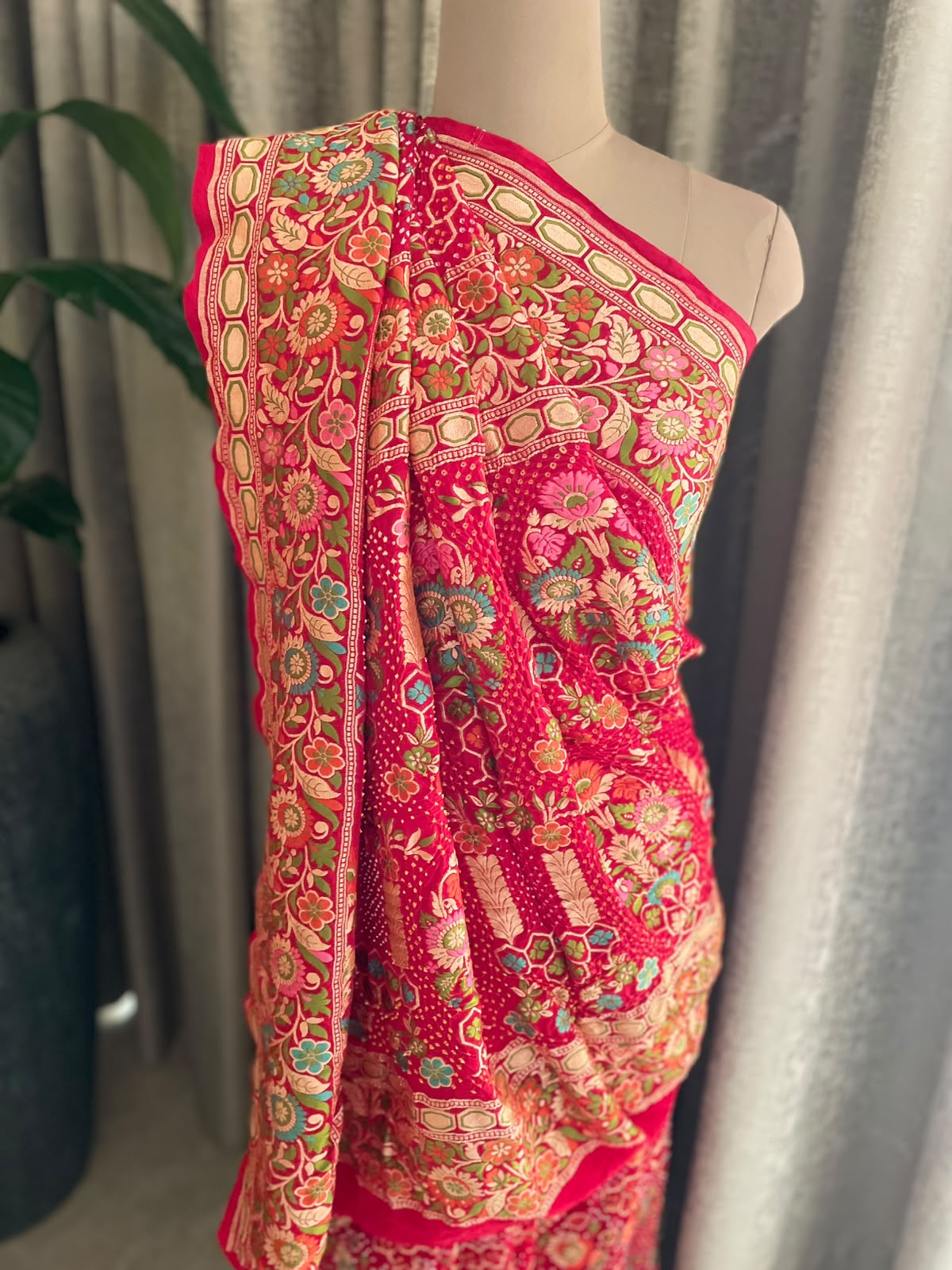 Avantika - Red Tilfi Meenakari Bandhani Saree