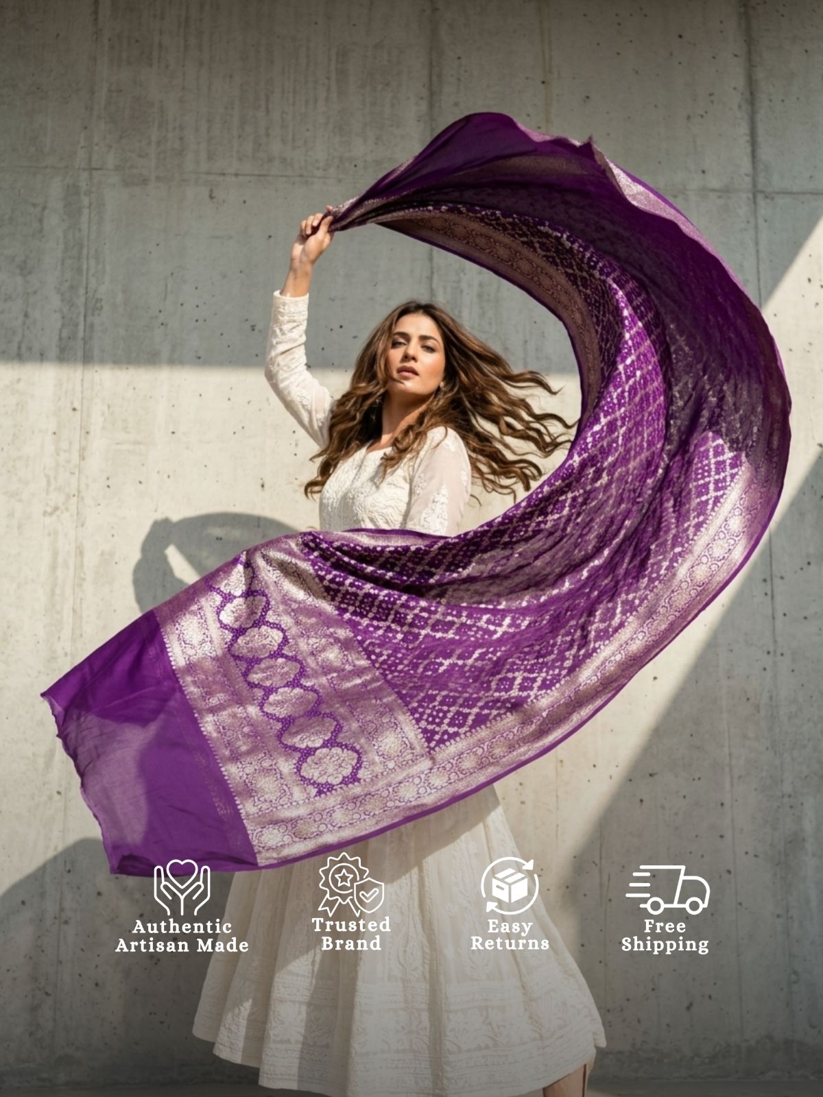 Ira - Purple Bandhani Banarasi Dupatta