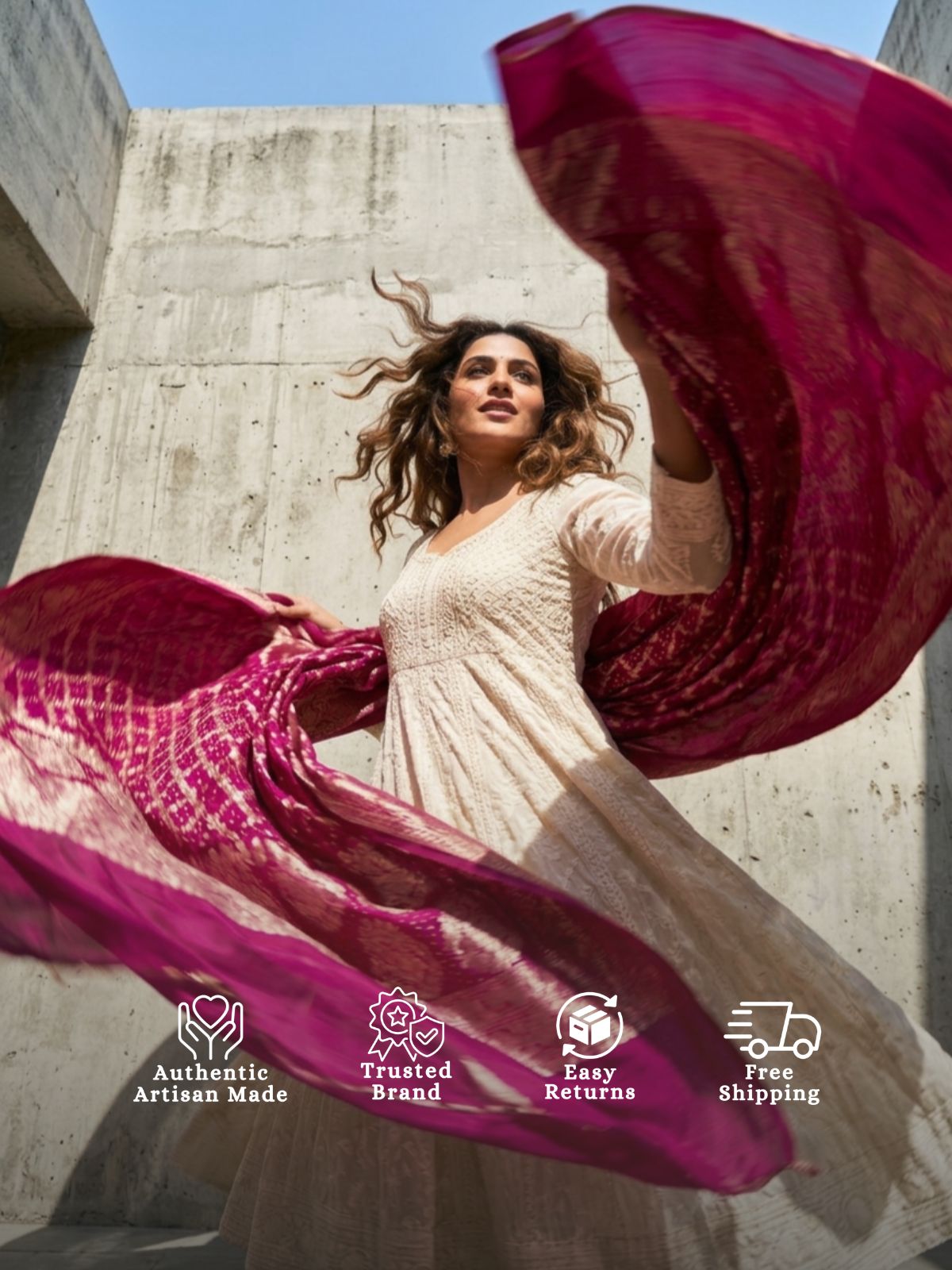Lehja - Magenta Bandhani Banarasi Dupatta