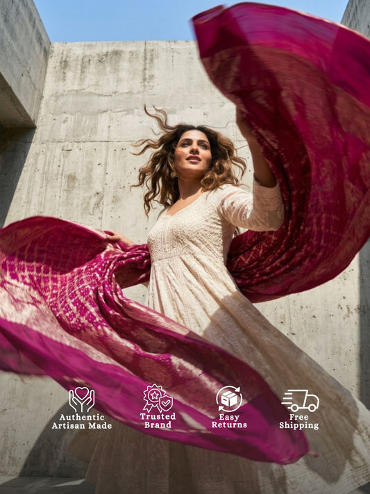 Lehja - Magenta Bandhani Banarasi Dupatta