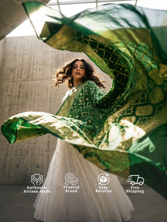 Aahana - Green Bandhani Banarasi Dupatta