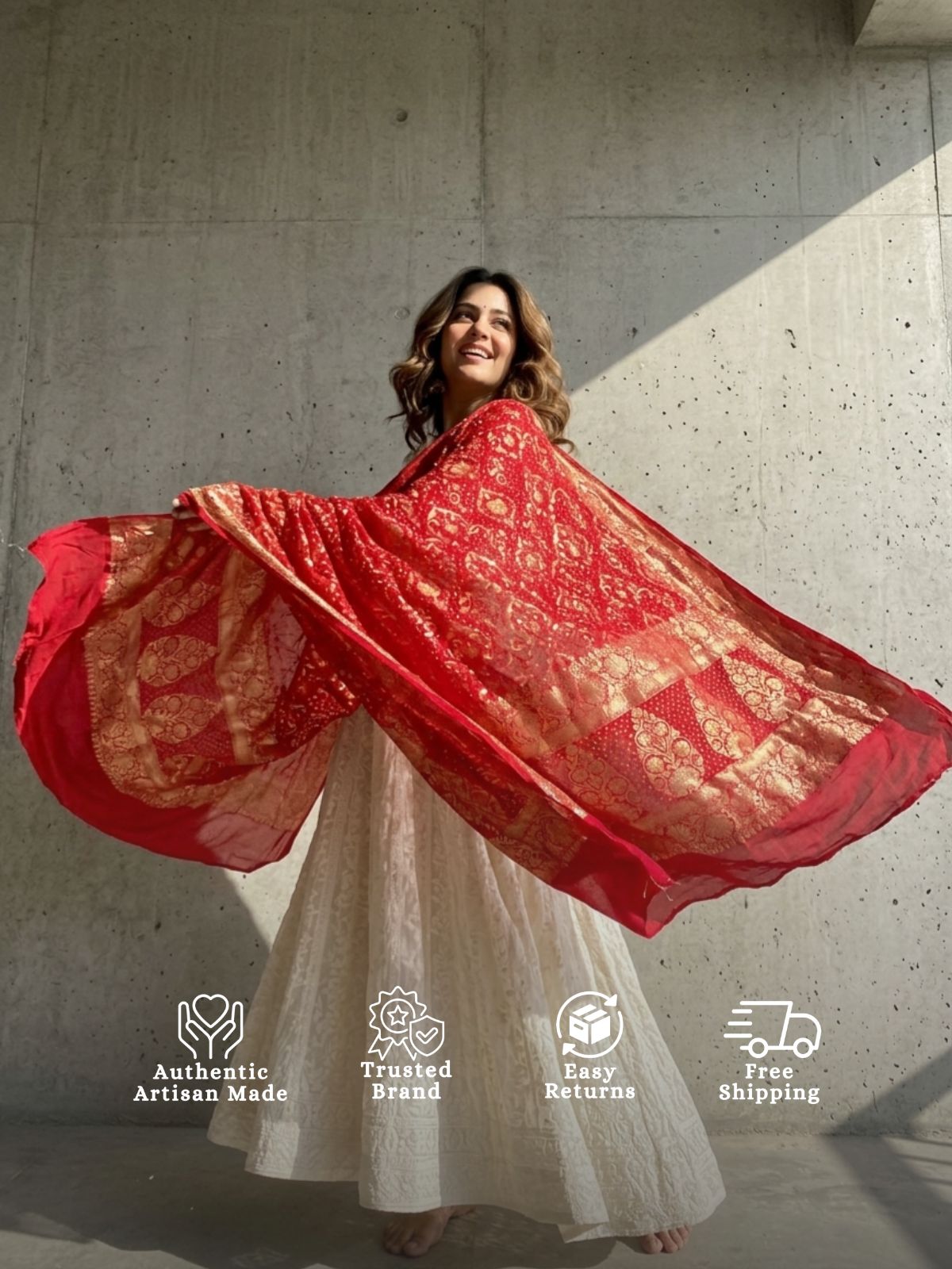 Trupti - Red Bandhani Banarasi Dupatta