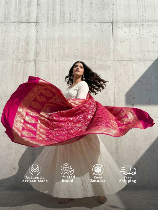 Mehreen - Pink Bandhani Banarasi Dupatta