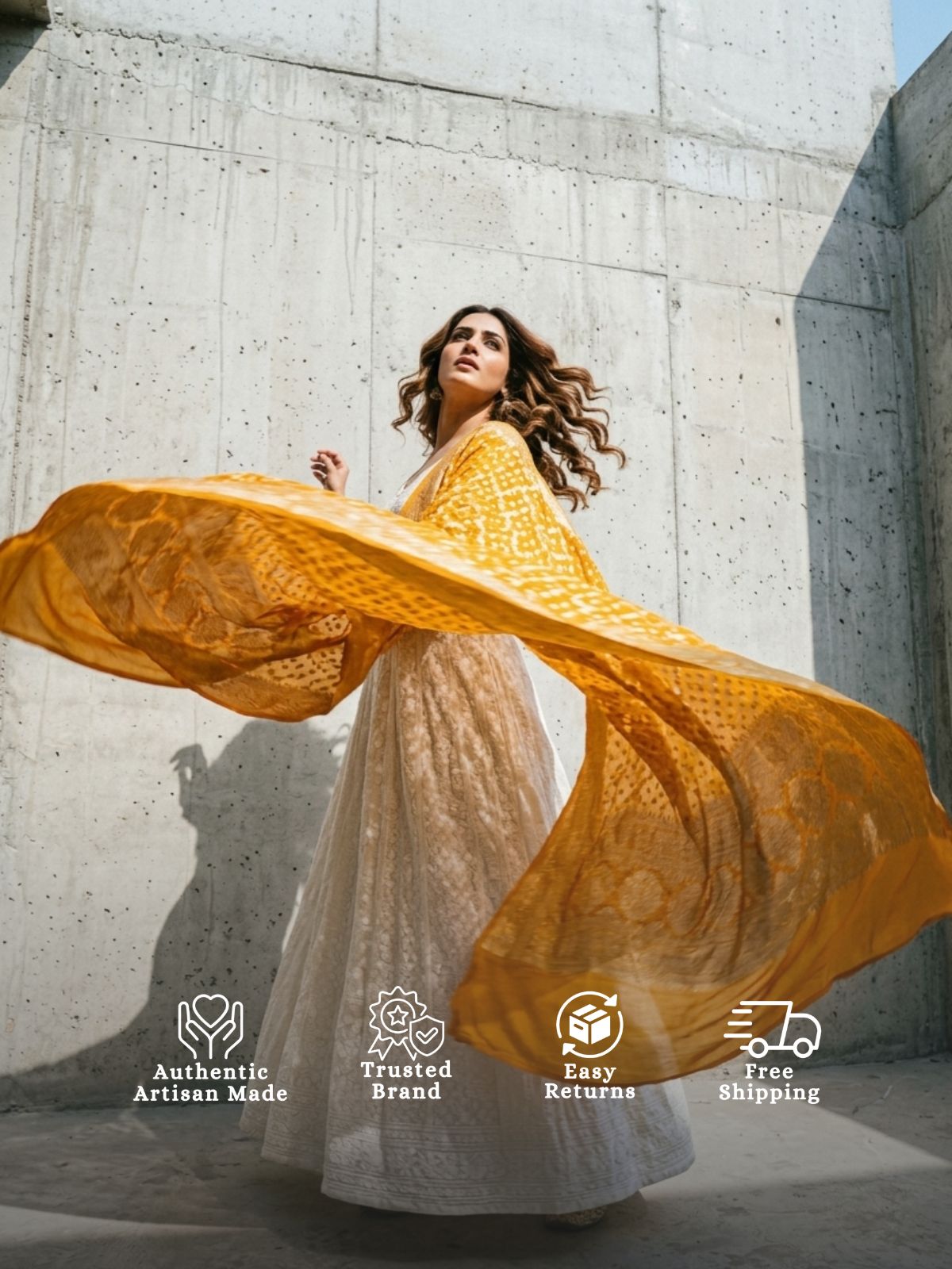 Neha - Yellow Bandhani Banarasi Dupatta