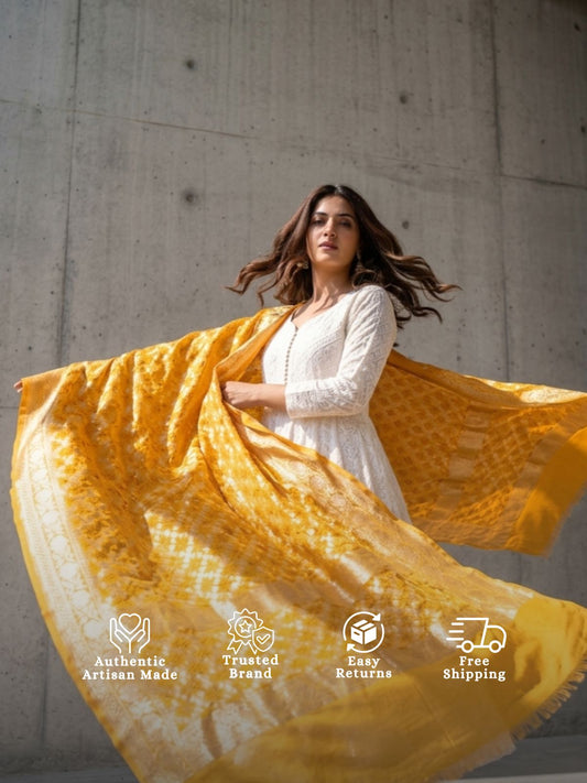 Inaayat - Yellow Bandhani Banarasi Dupatta