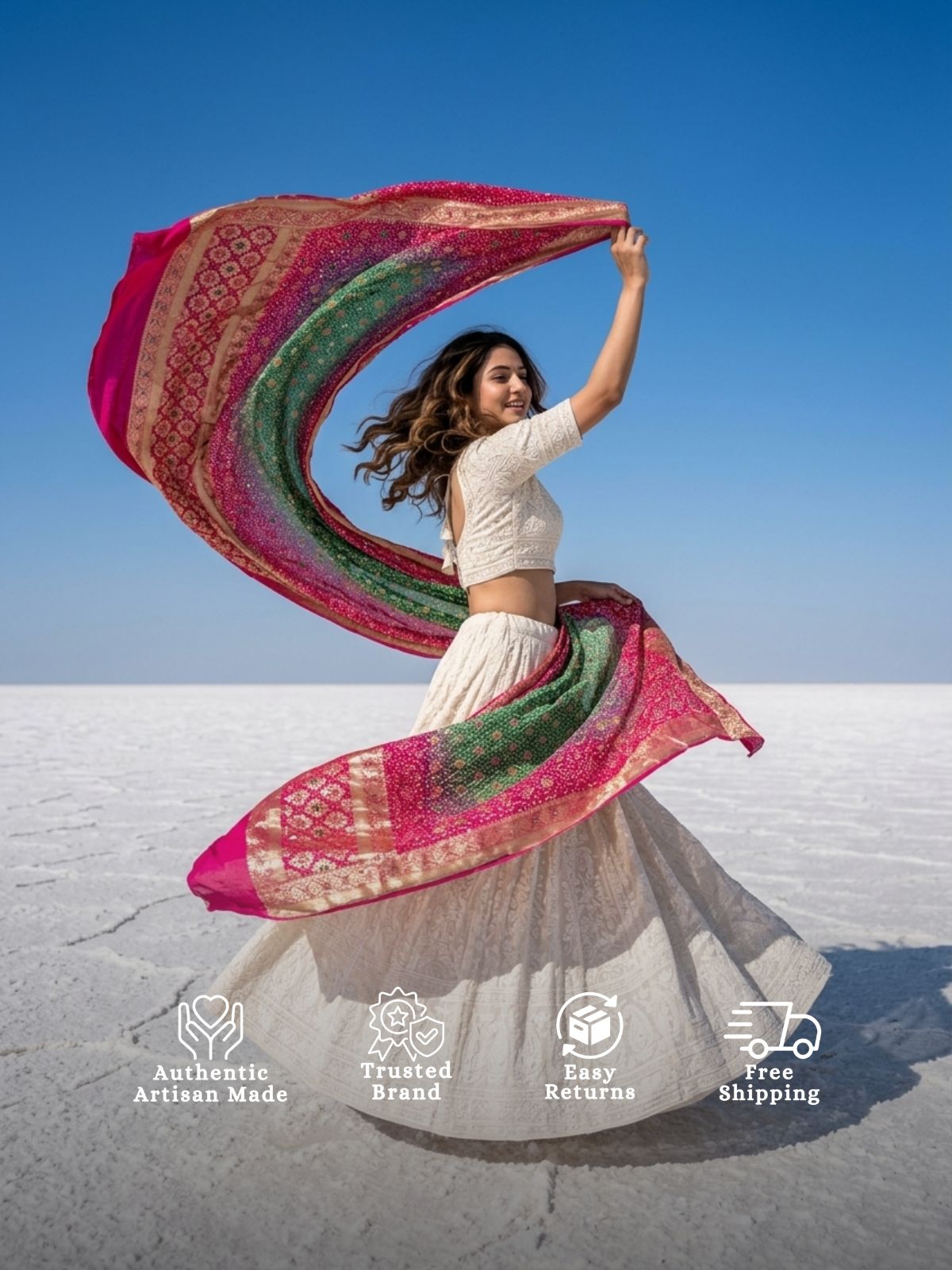 Kavya - Rani Pink & Green Meenakari Bandhani Dupatta