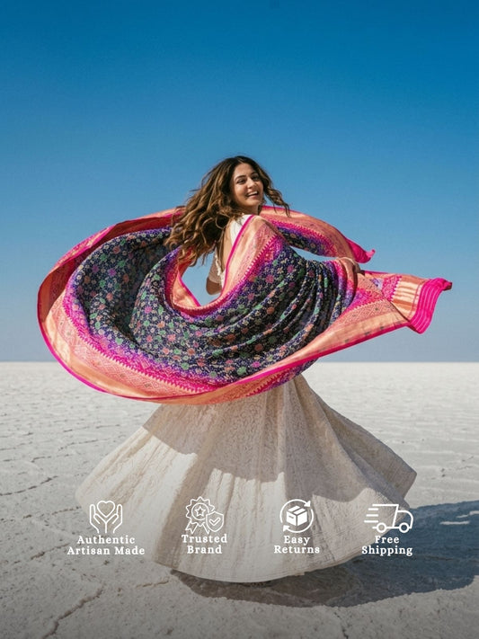 Yashvi - Pink & Blue Meenakari Bandhani Dupatta