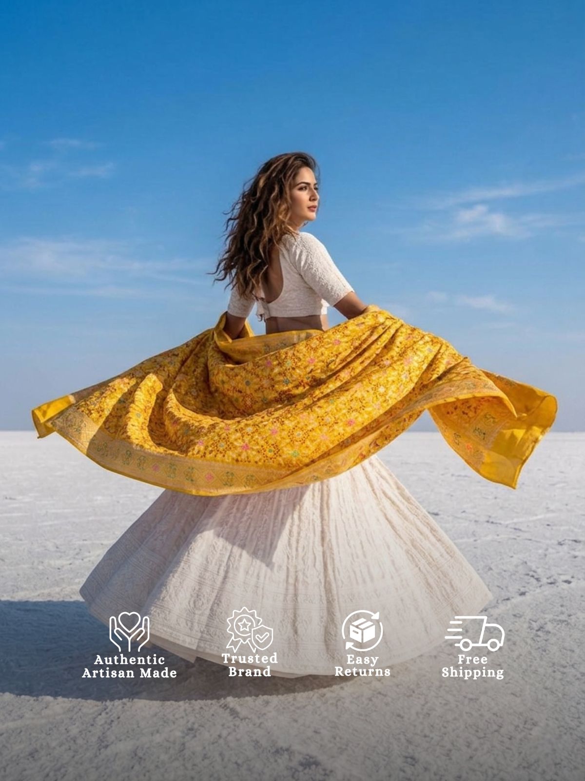 Nalini - Yellow Meenakari Bandhani Dupatta