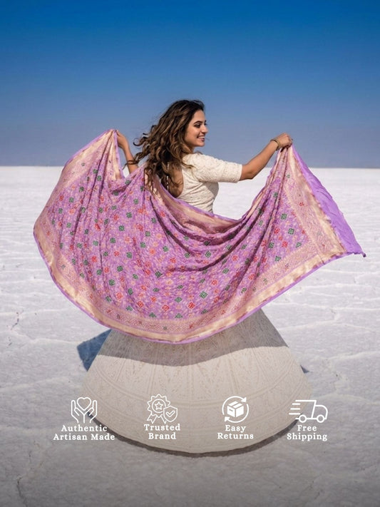Gulzaar - Lavender Meenakari Bandhani Dupatta