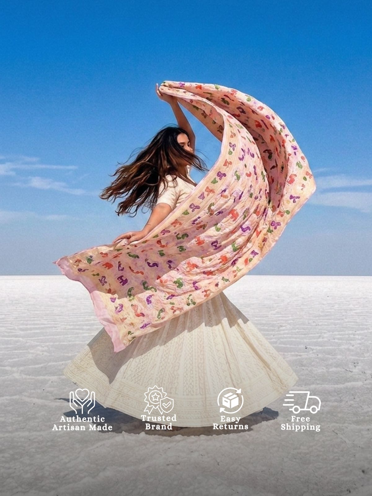 Harshi - Peach Tilfi Meenakari Bandhani Dupatta