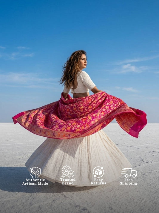 Hansika - Pink Tilfi Meenakari Bandhani Dupatta