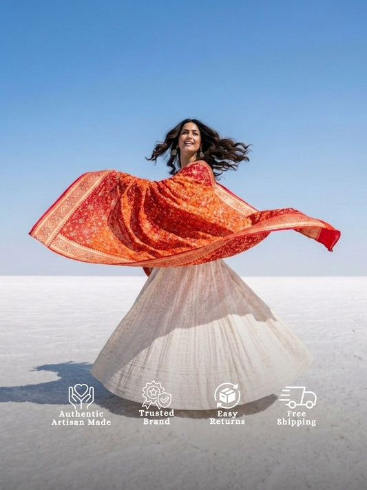 Juhi - Red & Orange Meenakari Bandhani Dupatta