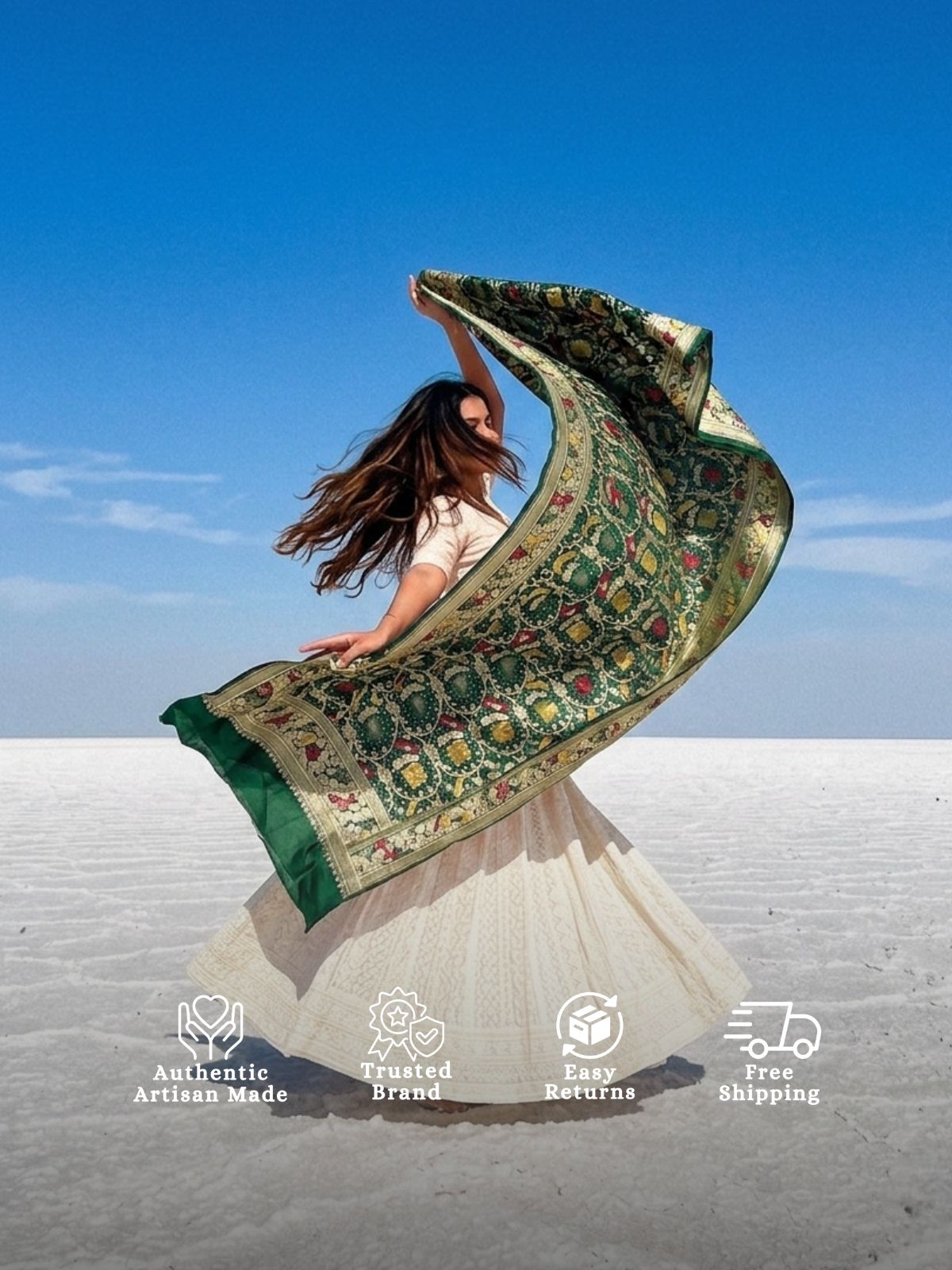 Vaidehi - Green Tilfi Meenakari Bandhani Dupatta