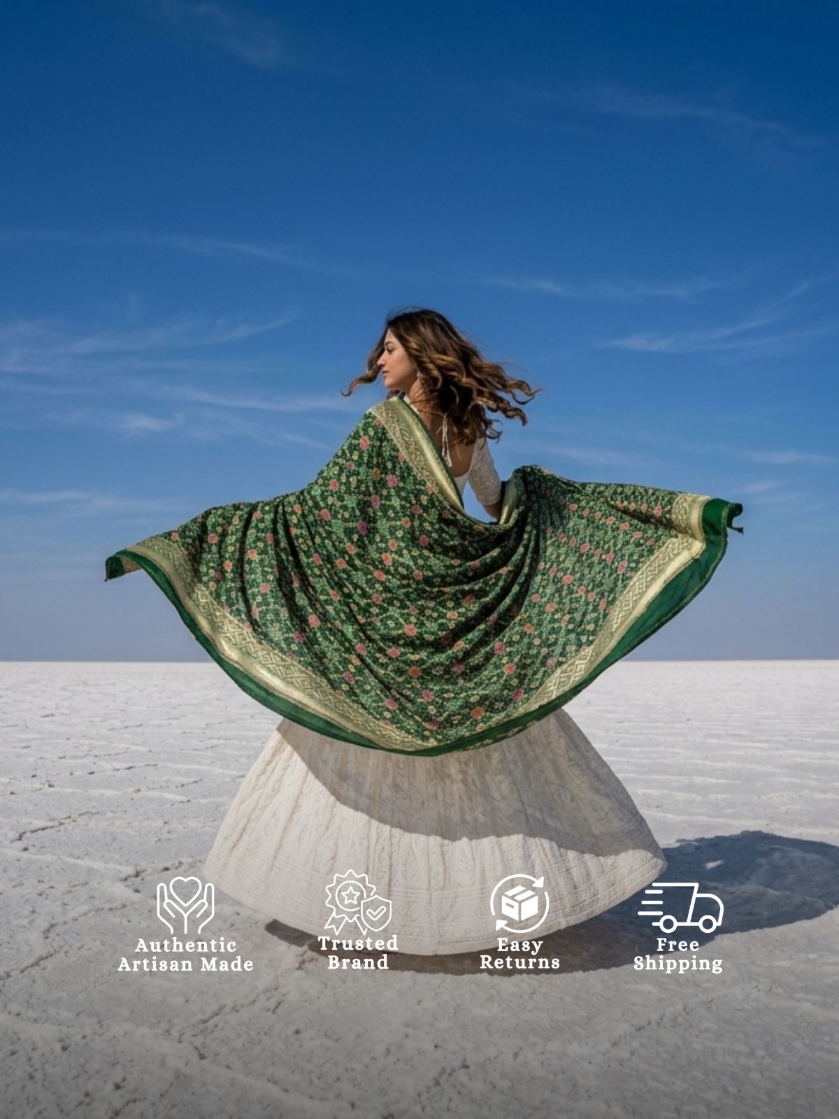 Sukriti - Green Meenakari Bandhani Dupatta