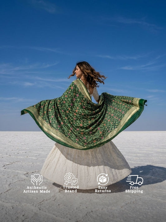 Sukriti - Green Meenakari Bandhani Dupatta