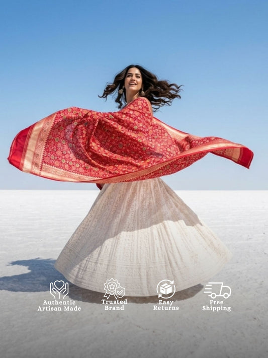 Zenia - Red Meenakari Bandhani Dupatta