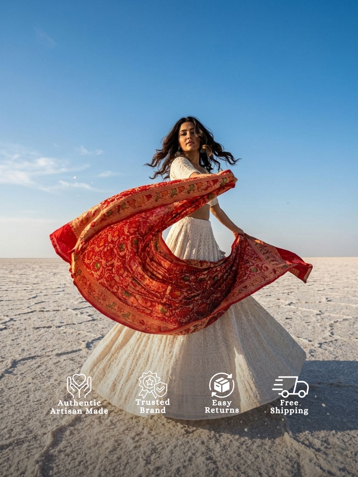 Astha - Red Tilfi Meenakari Bandhani Dupatta