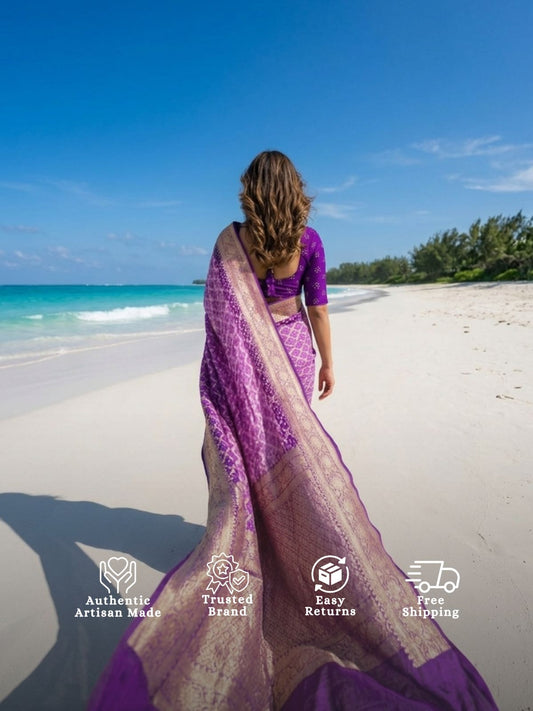 Gayathri - Purple Shaded Bandhani Banarasi Saree