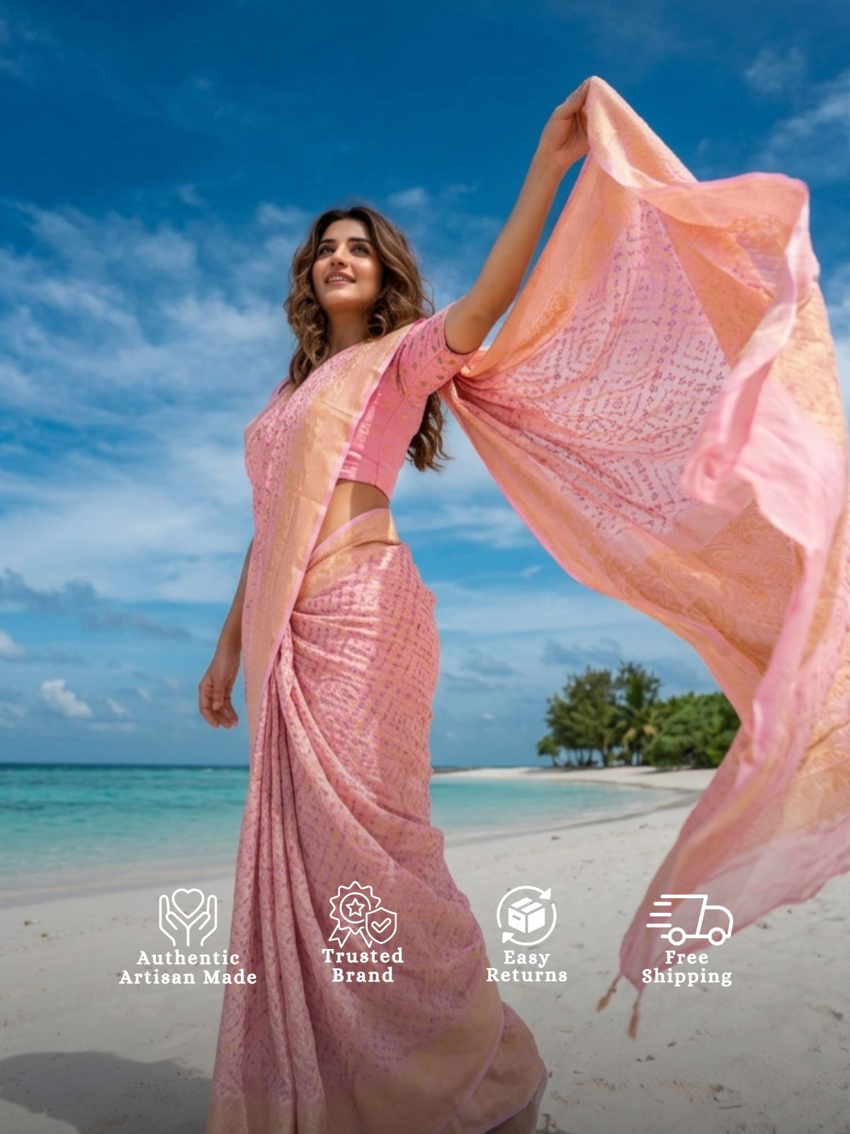Jia - Peach Bandhani Banarasi Saree