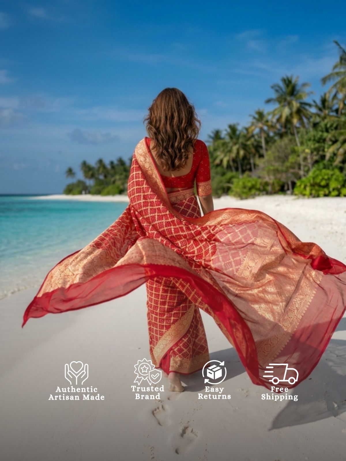 Vrinda - Red Bandhani Banarasi Saree