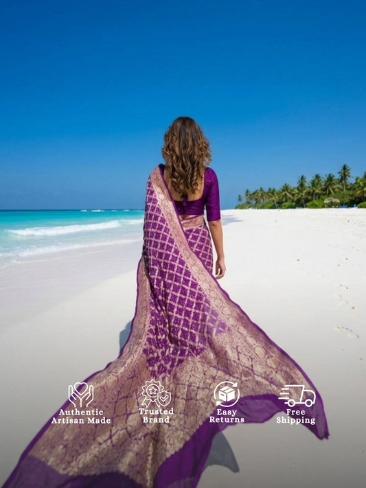 Manya - Purple Bandhani Banarasi Saree