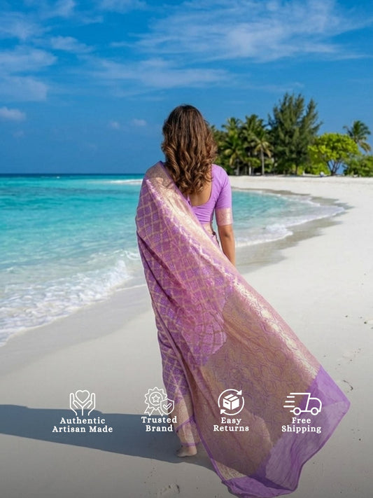 Astriti - Lavender Bandhani Banarasi Saree