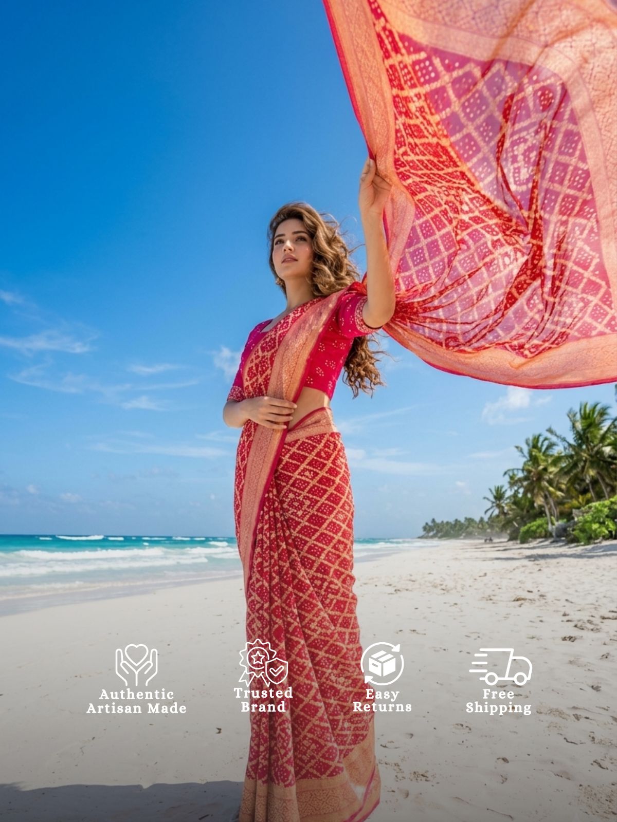 Risha - Rani Pink Bandhani Banarasi Saree